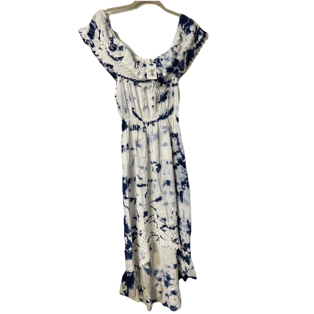 Seaspice Resort Wear Dress XXL  Blue Tie Dye Cottagecore Fairy High Low Ruffles